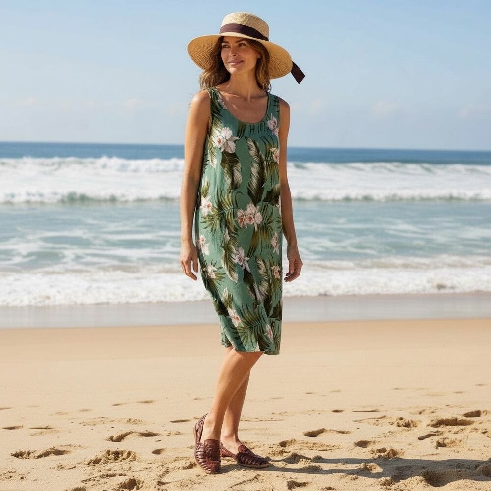 Paradise Bay Hawaiian Print Dress Sz M Tropical Vacation Resort Wear Rayon